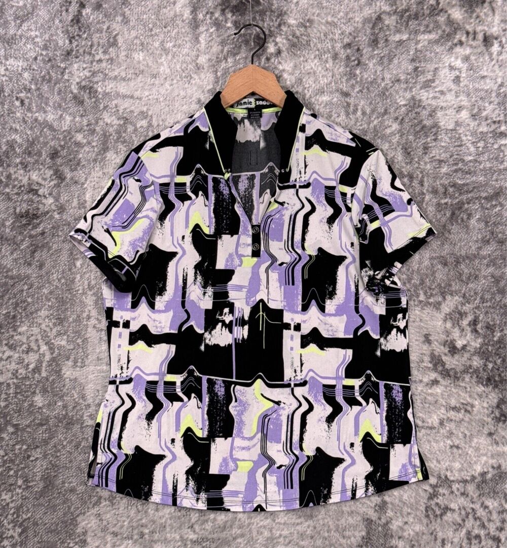 Jamie Sadock Top Large Womens Collared Marble Geometric Performance Golf Shirt
